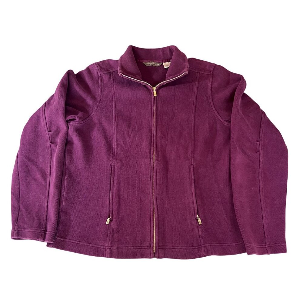 Tommy Bahama Womens Purple Plum Full-Zip Cotton Blend Sweater Jacket L (12/14)